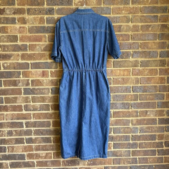 VTG Denim Dress by Lands End Pockets Pleated Short Sleeve Size 14 See Details - Picture 7 of 7